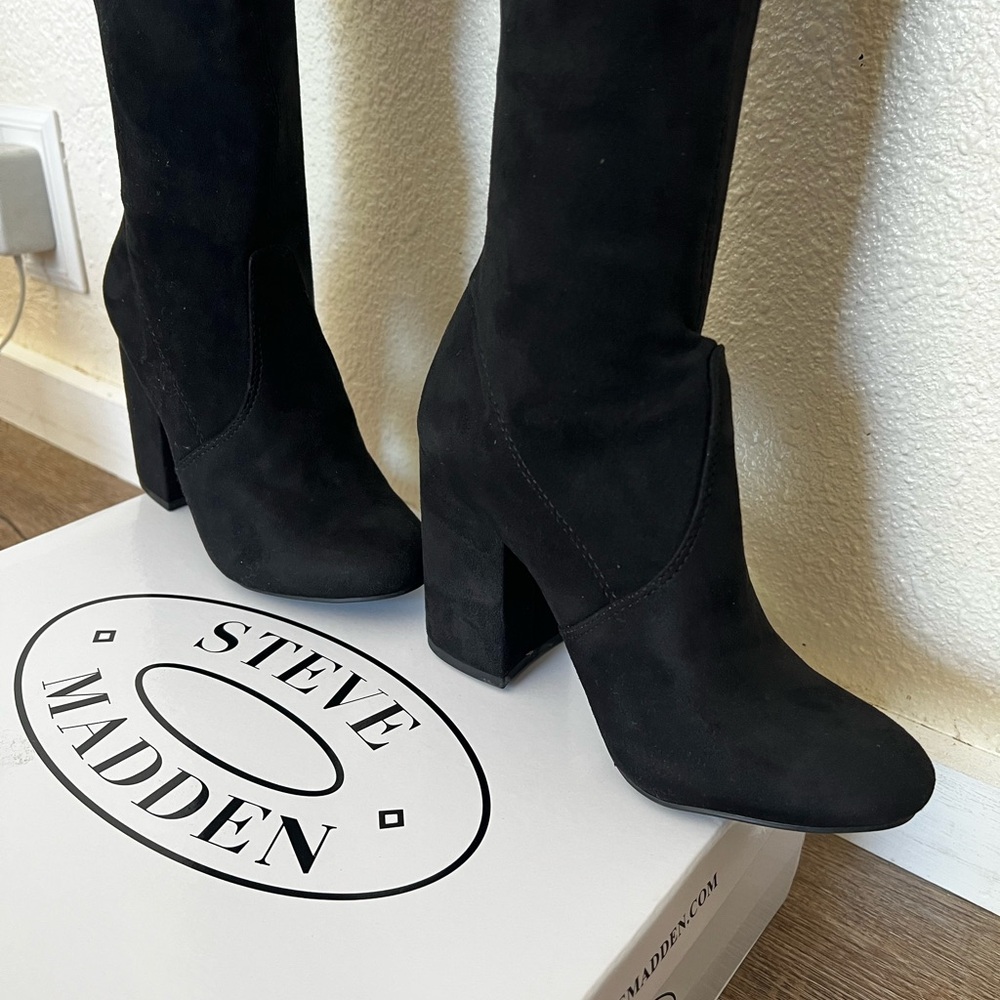 Steve Madden Black Suede Over-the-Knee Norri Boots Size 5.5W - Picture 2 of 12